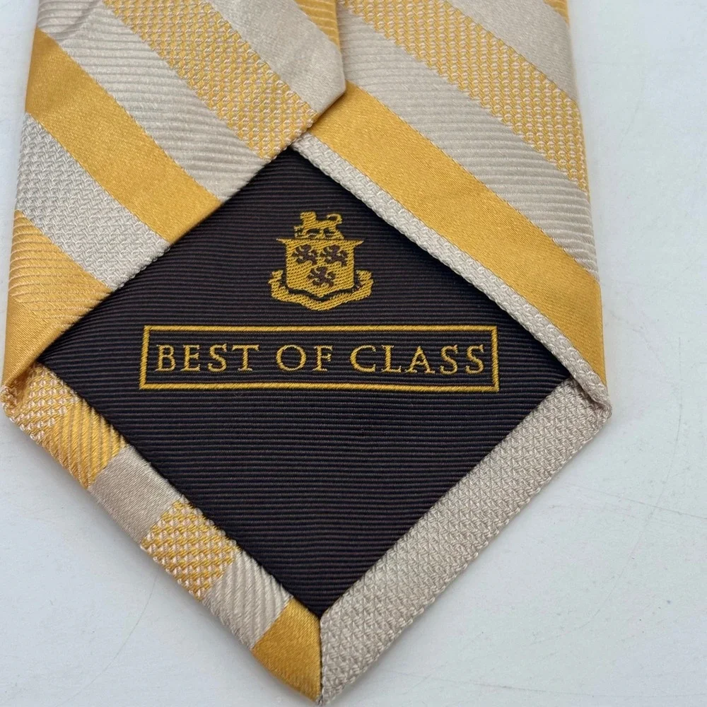 Robert Talbott Tie Mens OS Gold Silver Striped Best of Class Silk Made in USA